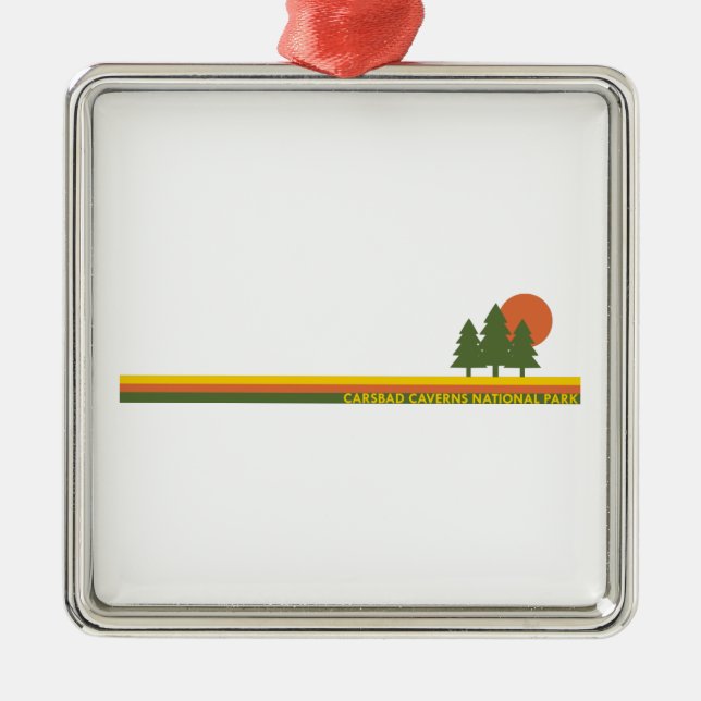 Ornement Carré Argenté Carlsbad Caverns Parc national Pine Trees Soleil (Devant)