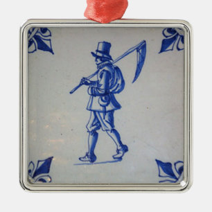 Ornement Carré Argenté Carreaux bleus Delft - Modèle