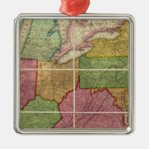 Ornement Carré Argenté Carte 4 des Etats-Unis