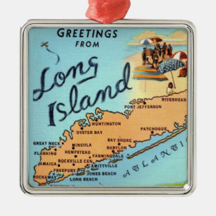 Ornement Carré Argenté Carte ancienne de Long Island