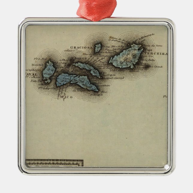 Ornement Carré Argenté Carte d'atlas d'îles d'Açore (Devant)