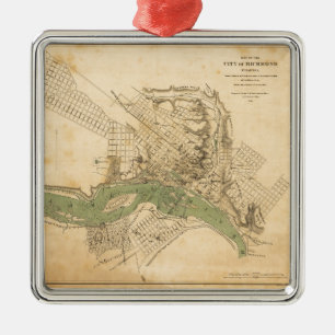 Ornement Carré Argenté Carte de la ville de Richmond, la Virginie