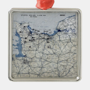 Ornement Carré Argenté Carte de le jour J de la deuxième guerre mondiale
