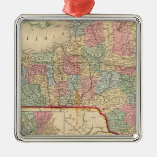 Ornement Carré Argenté Carte de l'état de New-York par Mitchell