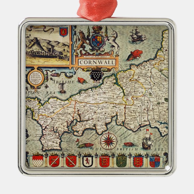 Ornement Carré Argenté Carte des Cornouailles (Devant)
