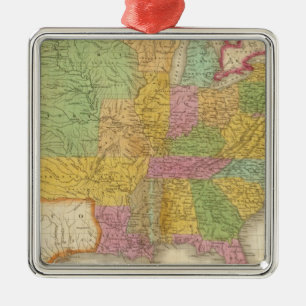 Ornement Carré Argenté Carte des États-Unis
