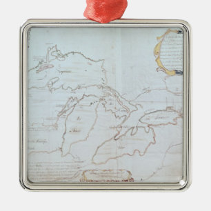 Ornement Carré Argenté Carte des Great Lakes