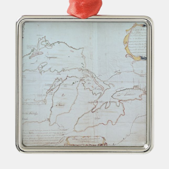 Ornement Carré Argenté Carte des Great Lakes (Devant)