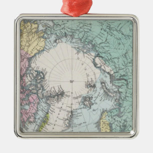 Ornement Carré Argenté Carte des mers polaires