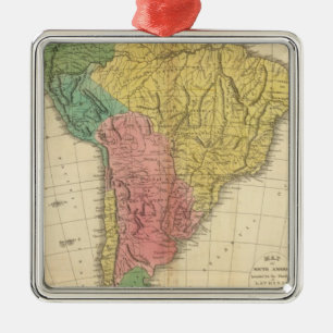 Ornement Carré Argenté Carte d'histoire de l'Amérique du Sud