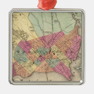 Ornement Carré Argenté Carte du district de Columbia, Washington