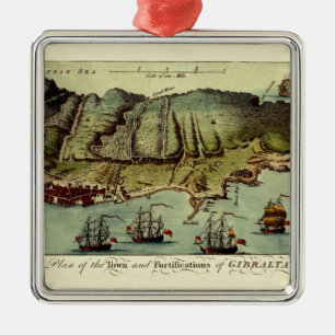 Ornement Carré Argenté Carte du Gibraltar 1765