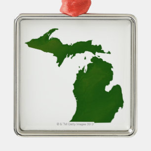 Ornement Carré Argenté Carte du Michigan