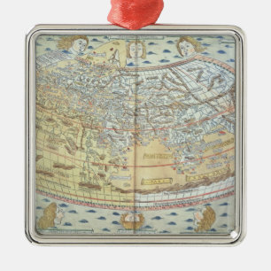 Ornement Carré Argenté Carte du monde 2