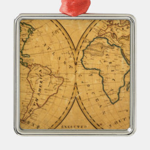 Ornement Carré Argenté Carte du monde 5