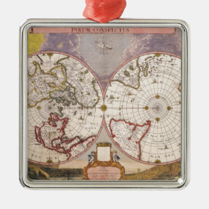 Ornement Carré Argenté Carte du monde antique