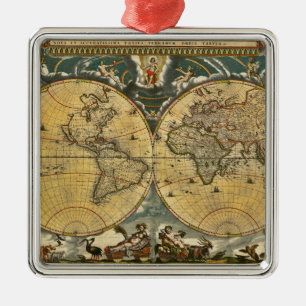 Ornement Carré Argenté Carte du monde antique désorganisée #2
