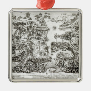 Ornement Carré Argenté Carte du siège de Malte en 1565
