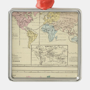 Ornement Carré Argenté Carte en couleurs du monde
