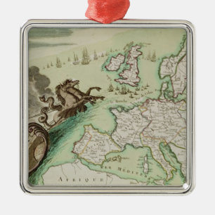 Ornement Carré Argenté Carte illustrant l'attaque navale sur l'Angleterre