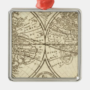 Ornement Carré Argenté Carte mondiale 4