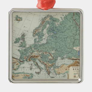 Ornement Carré Argenté Carte physique de l'Europe