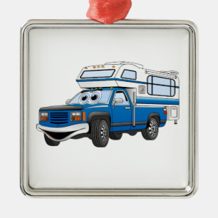 Ornement Carré Argenté Cartographie du Camper Blue Pick Up