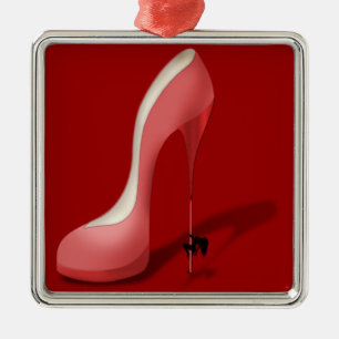 Ornement Carré Argenté Cartoon Giant Red Stiletto - Danseuse de talon