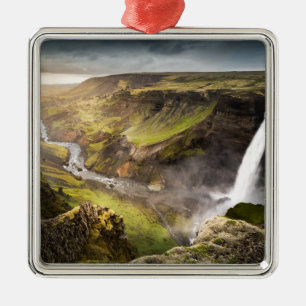 Ornement Carré Argenté Cascade de Haifoss   Été en Islande