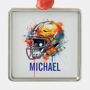 Ornement Carré Argenté Casque de football de motivation inspirante nom