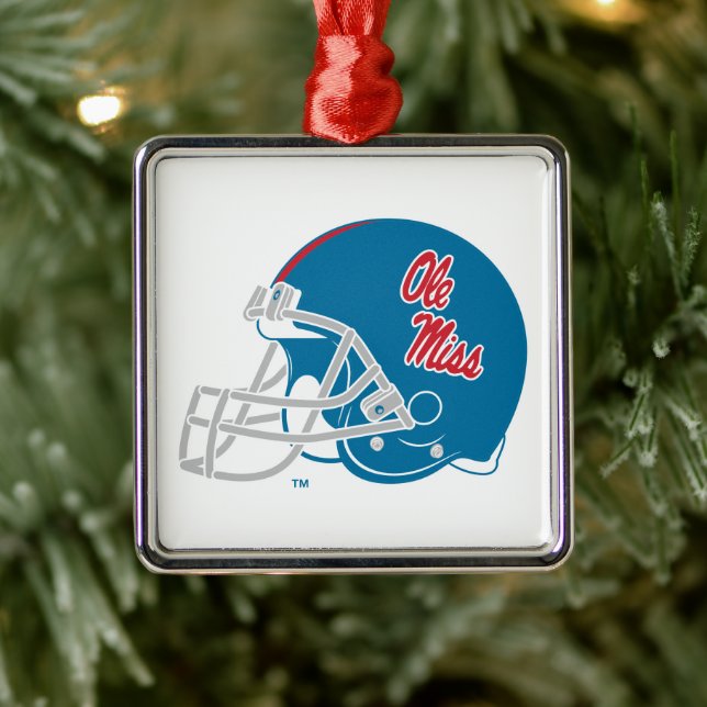 Ornement Carré Argenté Casque Ole Miss Football | Bleu clair (Arbre)