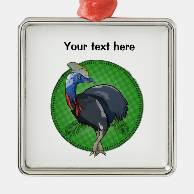 Ornement Carré Argenté Cassowary Australian Bird (Devant)