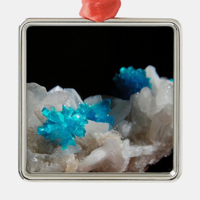 Ornement Carré Argenté Cavansite sur Stilbite (Devant)