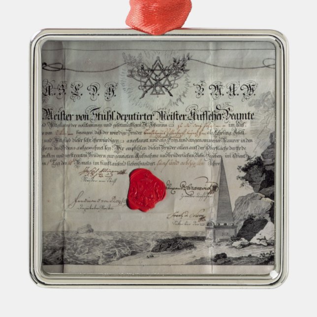 Ornement Carré Argenté Certificat maçonnique, 1785 (Devant)