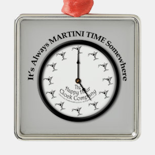 ORNEMENT CARRÉ ARGENTÉ C'EST TOUJOURS L'HEURE DU MARTINI QUELQUE PART ORN