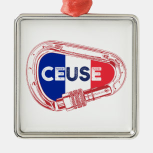 Ornement Carré Argenté Ceuse France Rock Escalade Carabiner