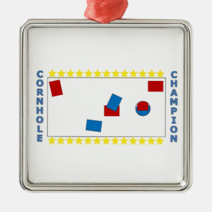 Ornement Carré Argenté Champion de Cornhole
