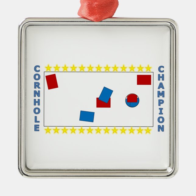 Ornement Carré Argenté Champion de Cornhole (Devant)