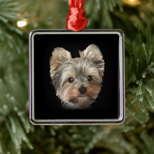 Ornement Carré Argenté Chargeur sans fil Yorkie Dog
