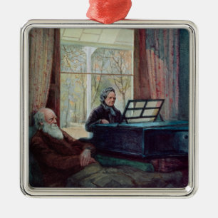 Ornement Carré Argenté Charles Darwin et son épouse au piano