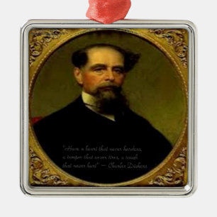 Ornement Carré Argenté Charles Dickens & Citation Poignante