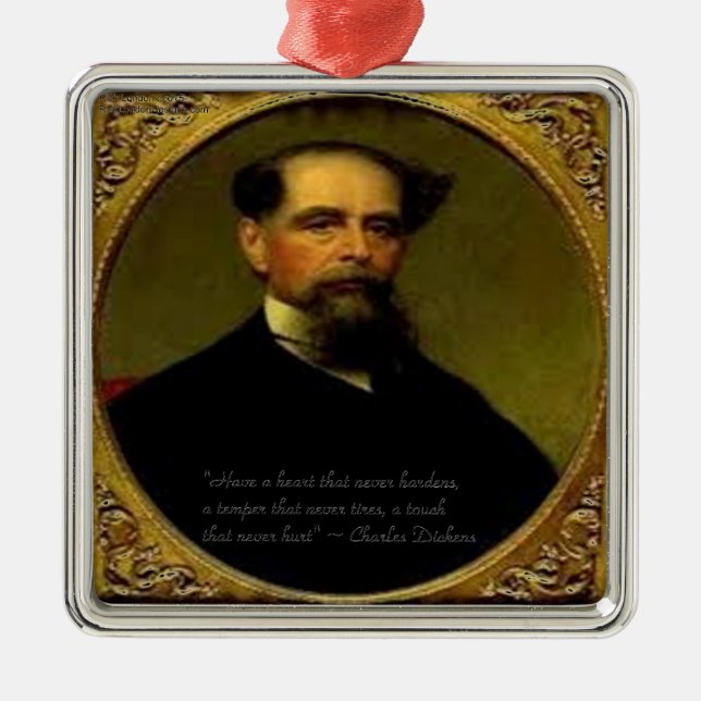 Ornement Carré Argenté Charles Dickens et Citation Coeur (Devant)