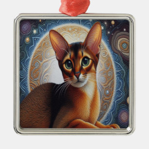 Ornement Carré Argenté Chat Abyssinien Artistique, Kitten Abyssinien Mode