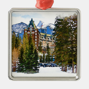 Ornement Carré Argenté Château des Rocheuses - Banff Canada