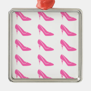 Ornement Carré Argenté Chaussures de Noël Rose Princess High Heel