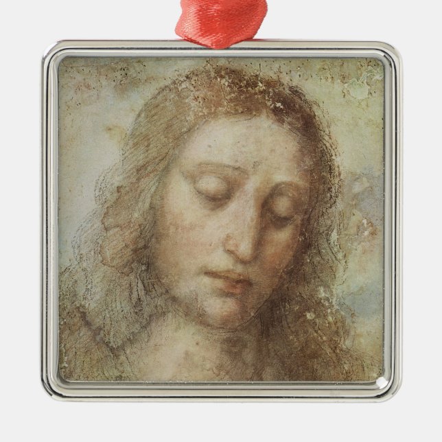 Ornement Carré Argenté Chef du Christ (Christianisme) (Léonard de Vinci) (Devant)