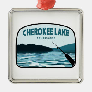 Ornement Carré Argenté Cherokee Lake Tennessee Fishing Rod