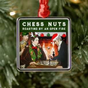 Ornement Carré Argenté Chess Player Holiday Gift Metal Ornament
