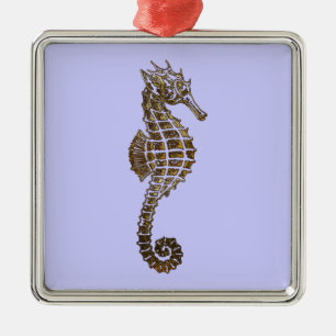 Ornement Carré Argenté Cheval de mer Cute Cadeau animal marin