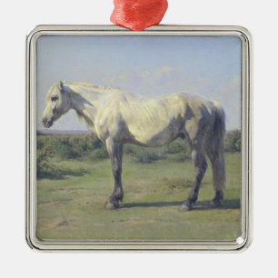 Ornement Carré Argenté Cheval gris en champ (par Rosa Bonheur)